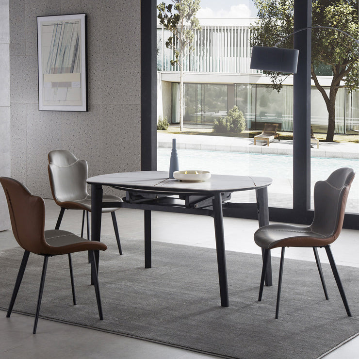 Slate and Wood Table Modern Minimalist Home Retractable Round Dining Table