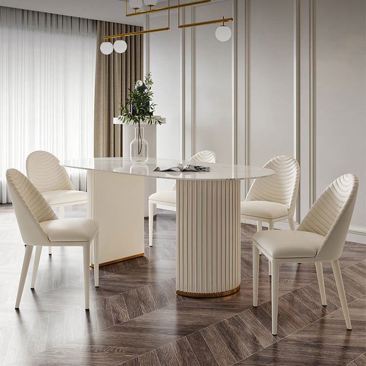 Luxury Double Pedestal Dining Table Oval Sintered Stone Kitchen Desk