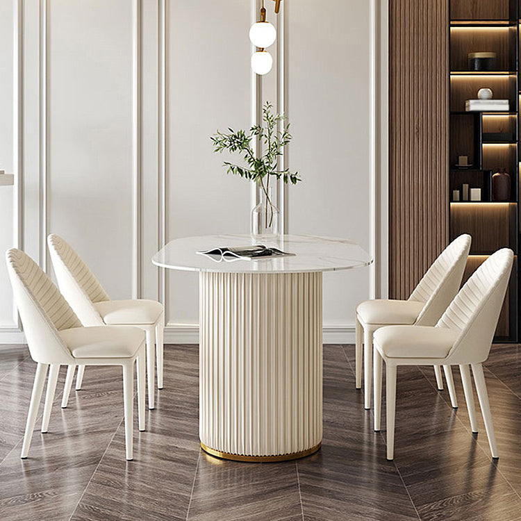 Luxury Double Pedestal Dining Table Oval Sintered Stone Kitchen Desk
