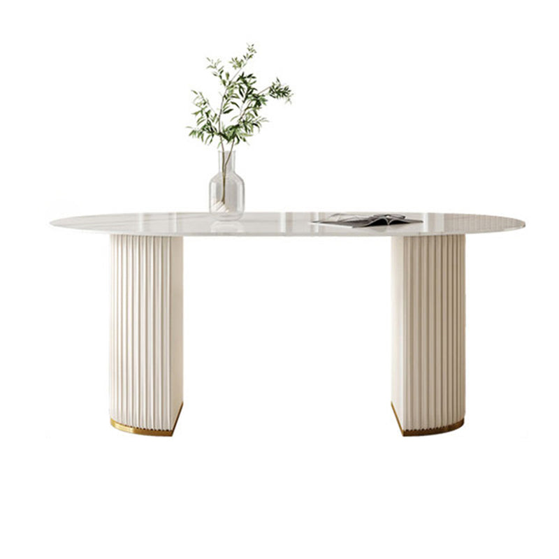 Luxury Double Pedestal Dining Table Oval Sintered Stone Kitchen Desk