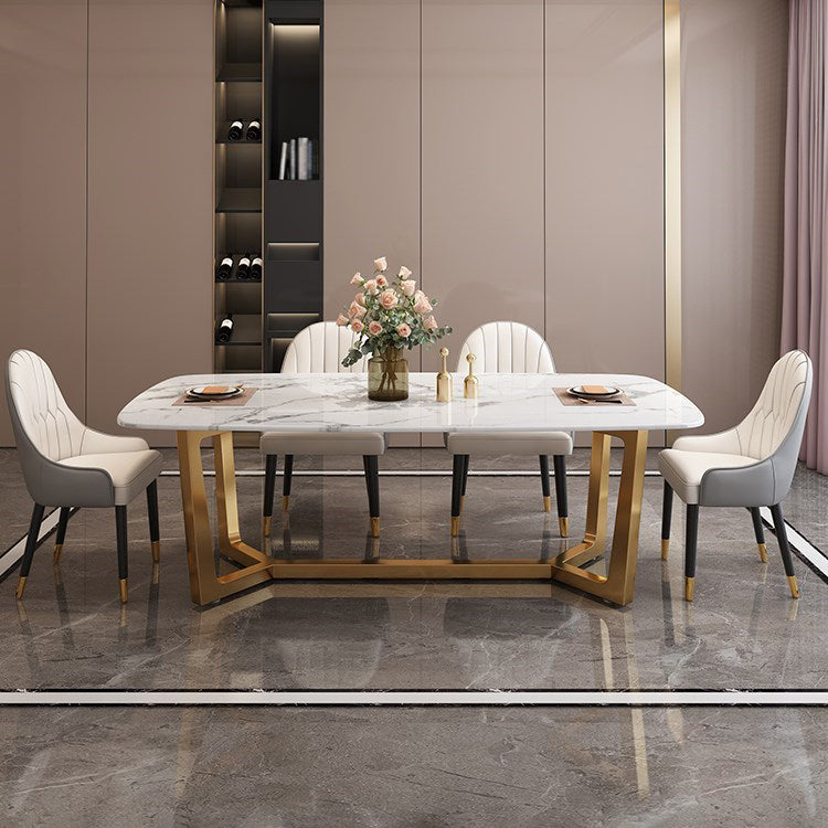 Rectangle Trestle Base Dining Table Glam Style Stone Kitchen Desk
