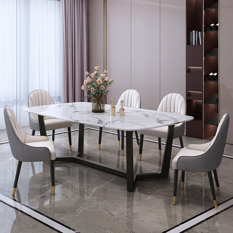 Rectangle Trestle Base Dining Table Glam Style Stone Kitchen Desk