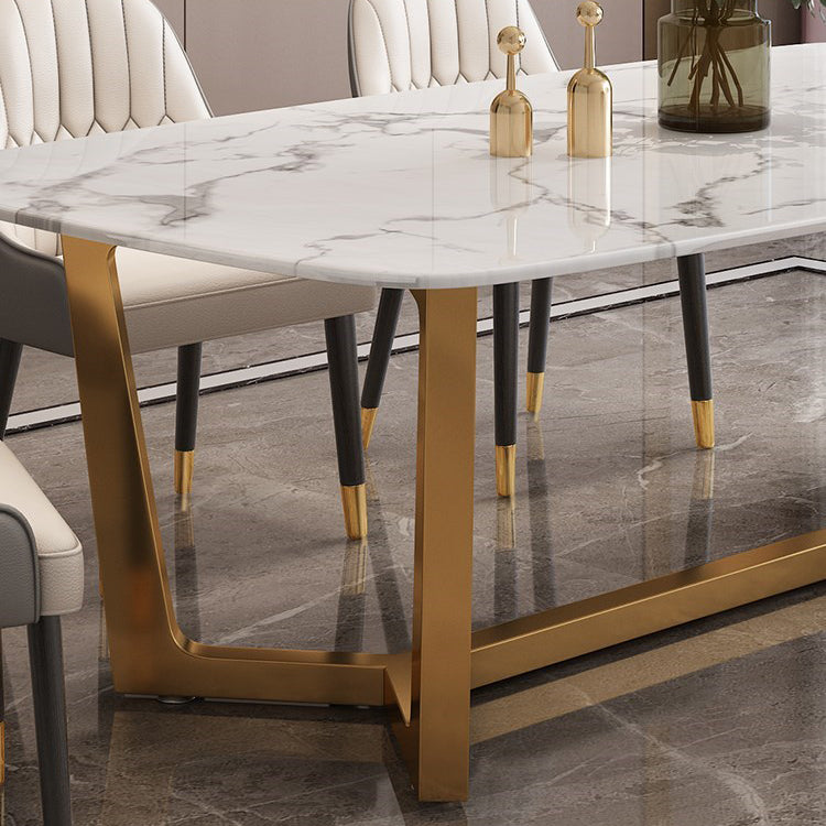 Rectangle Trestle Base Dining Table Glam Style Stone Kitchen Desk