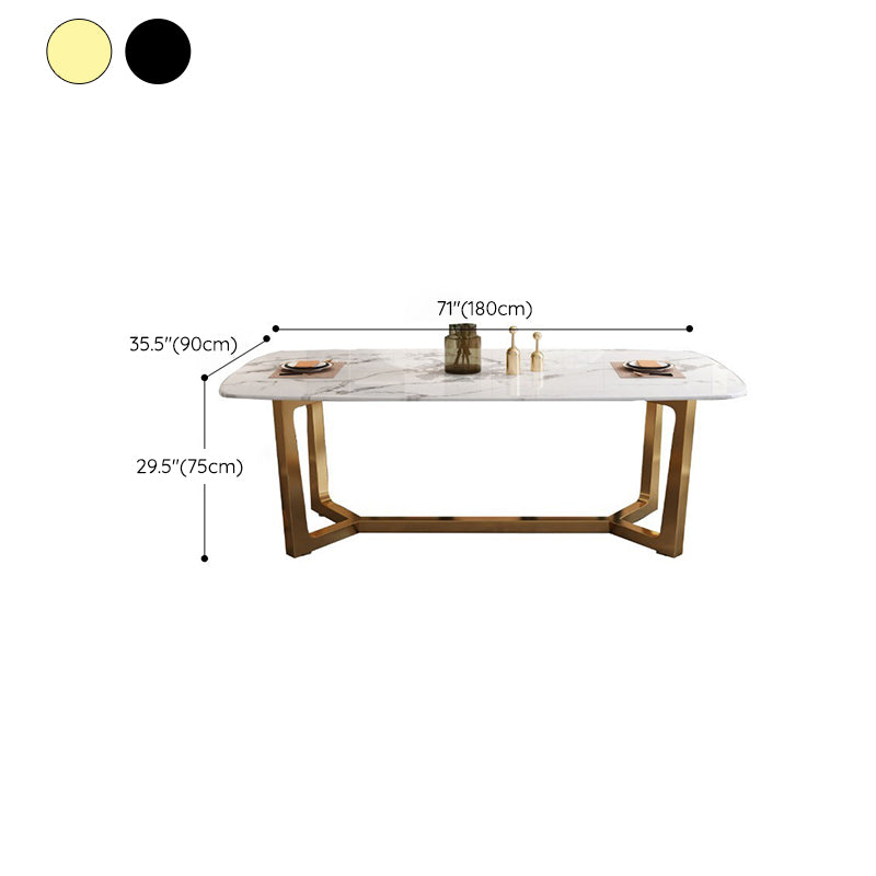 Rectangle Trestle Base Dining Table Glam Style Stone Kitchen Desk