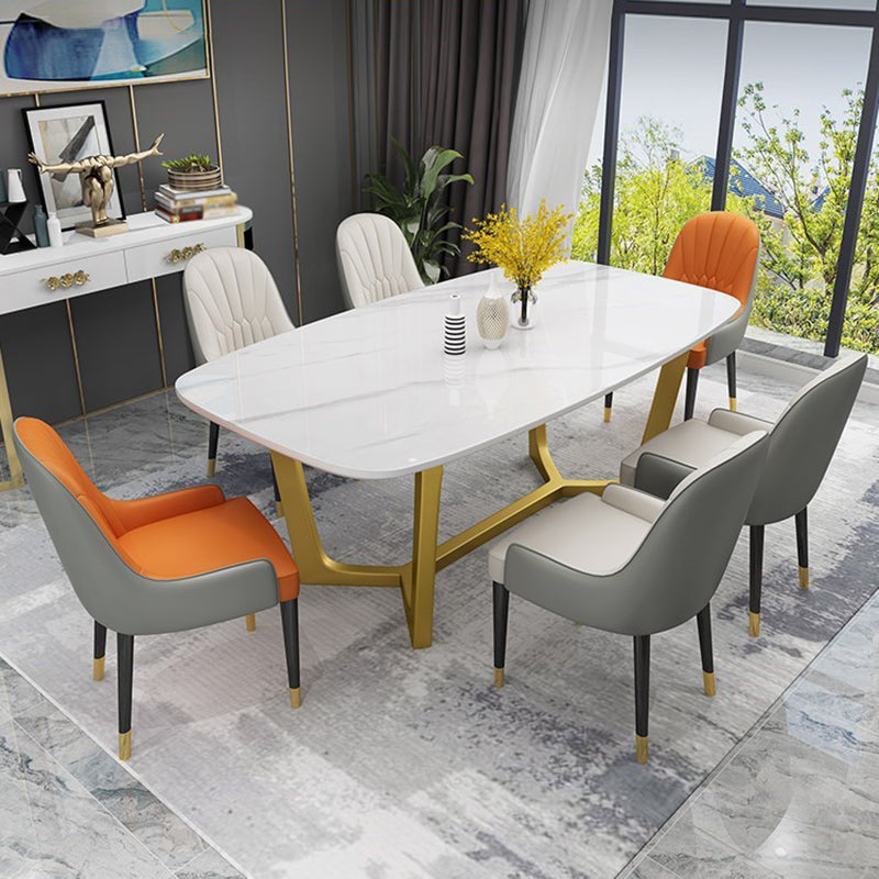 Luxury Sintered Stone Fixed Table Rectangle Trestle Base Dining Desk