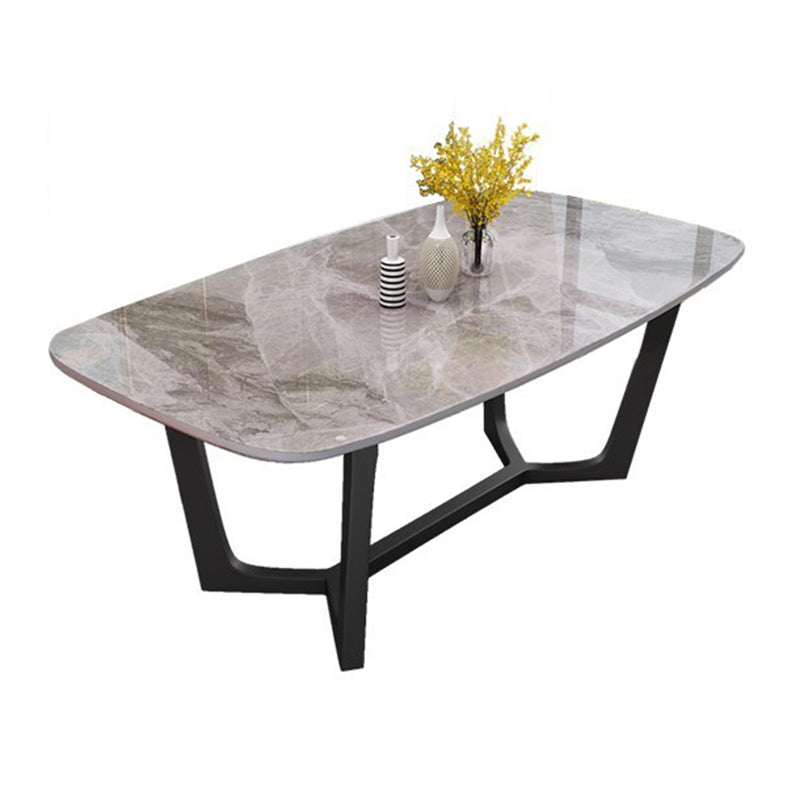 Luxury Sintered Stone Fixed Table Rectangle Trestle Base Dining Desk