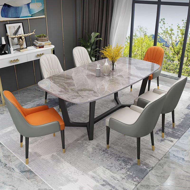 Luxury Sintered Stone Fixed Table Rectangle Trestle Base Dining Desk