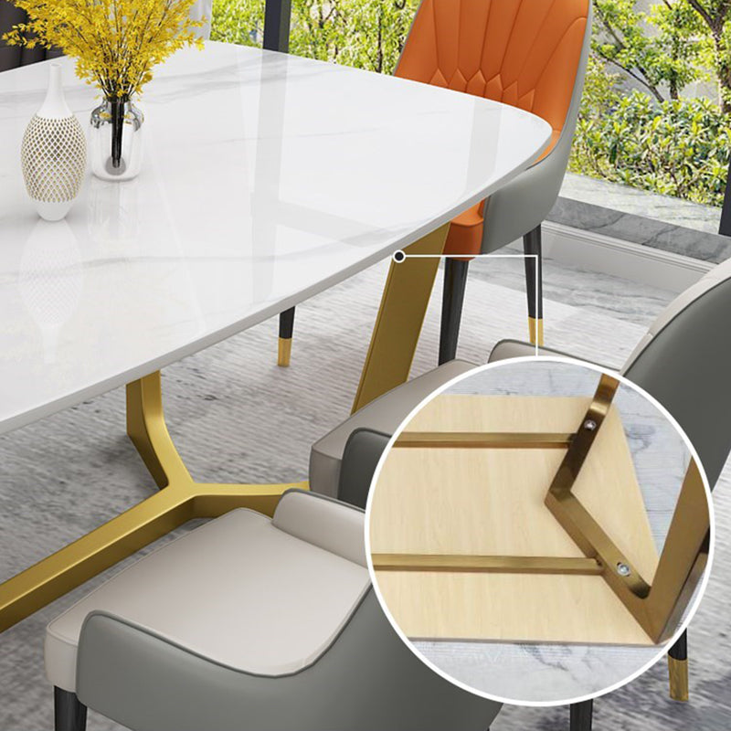 Luxury Sintered Stone Fixed Table Rectangle Trestle Base Dining Desk