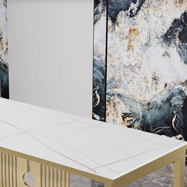 Slate and Metal Table Glam Style Home Rectangular Dining Table