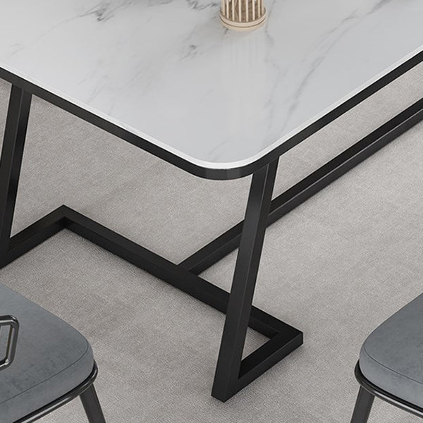 Slate and Metal Table Glam Style Simple Home Rectangular Dining Table