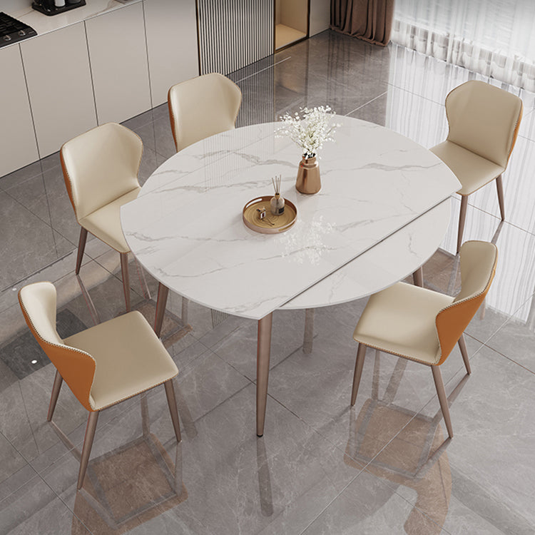 Metal and Slate Table Contemporary Style Home Retractable Round Dining Table