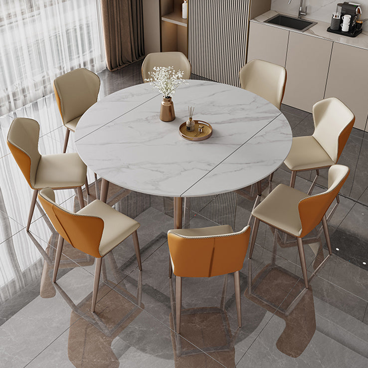Metal and Slate Table Contemporary Style Home Retractable Round Dining Table