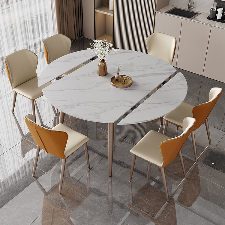 Metal and Slate Table Contemporary Style Home Retractable Round Dining Table