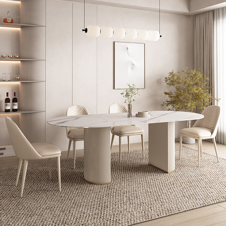 Oval Contemporary Dining Table Sintered Stone Home Fixed Desk