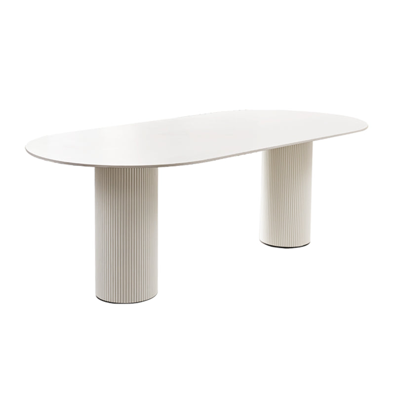 Contemporary Dining Table White Sintered Stone Double Pedestal Desk