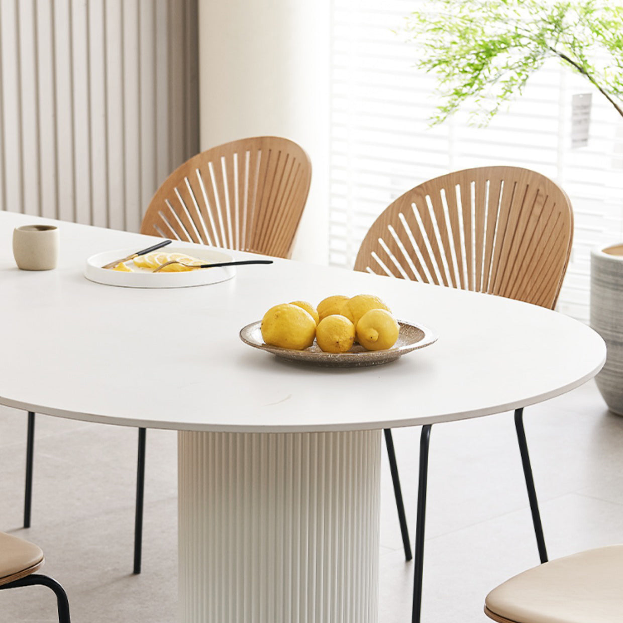 Contemporary Dining Table White Sintered Stone Double Pedestal Desk