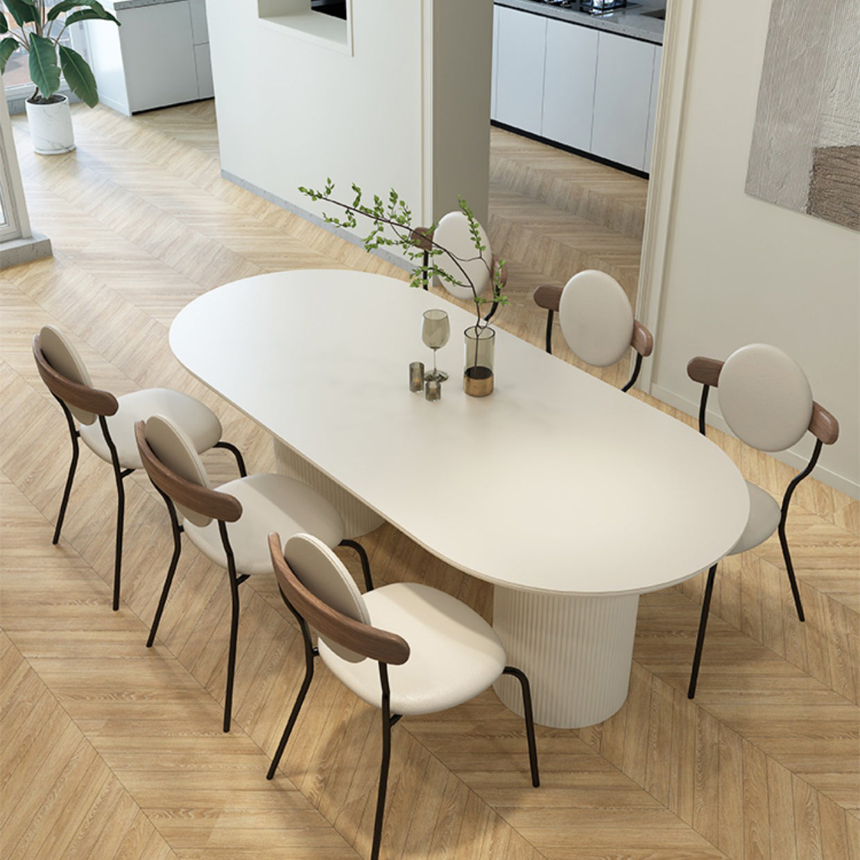 Metal and Slate Table Modern Minimalist Home Wood Base Dining Table