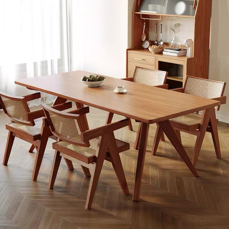 Rectangle Solid Wood Fixed Table Mid-Century Solid Wood Dining Room Table