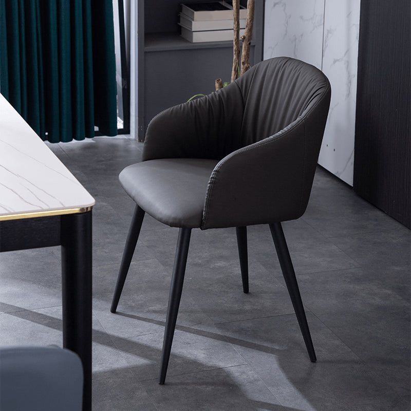 Industrial Faux Leather Dining Chair Upholstered Arm Chair with Metal Legs