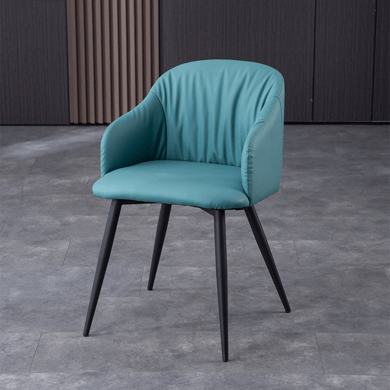 Industrial Faux Leather Dining Chair Upholstered Arm Chair with Metal Legs