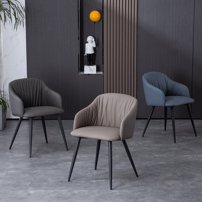 Industrial Faux Leather Dining Chair Upholstered Arm Chair with Metal Legs