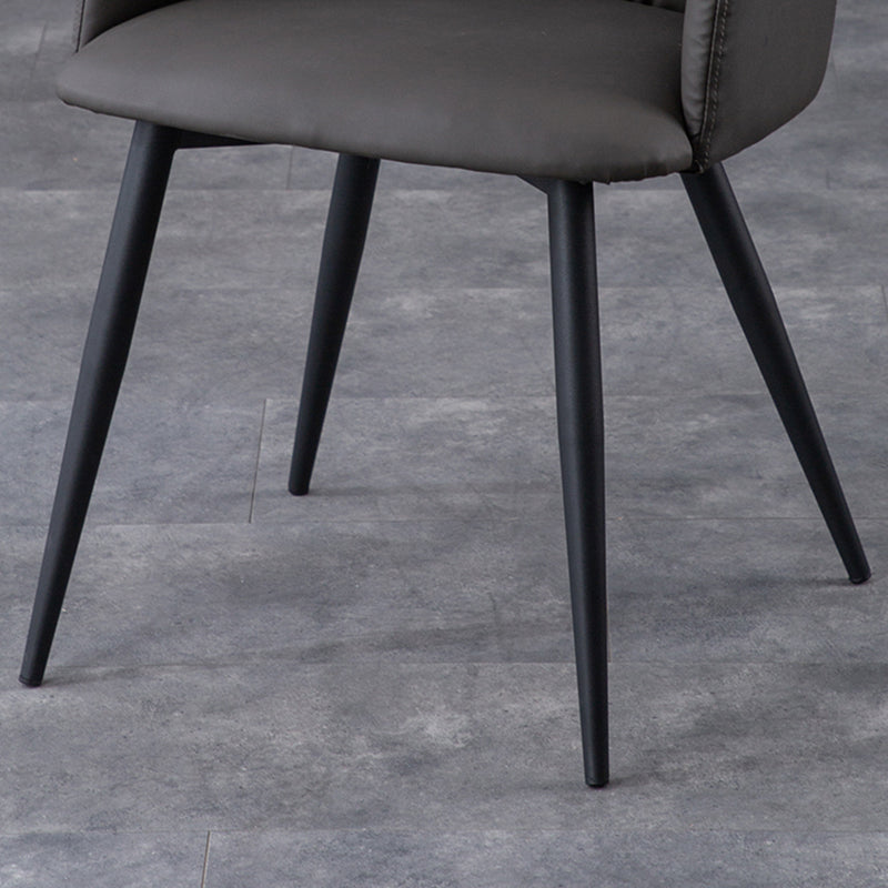 Industrial Faux Leather Dining Chair Upholstered Arm Chair with Metal Legs