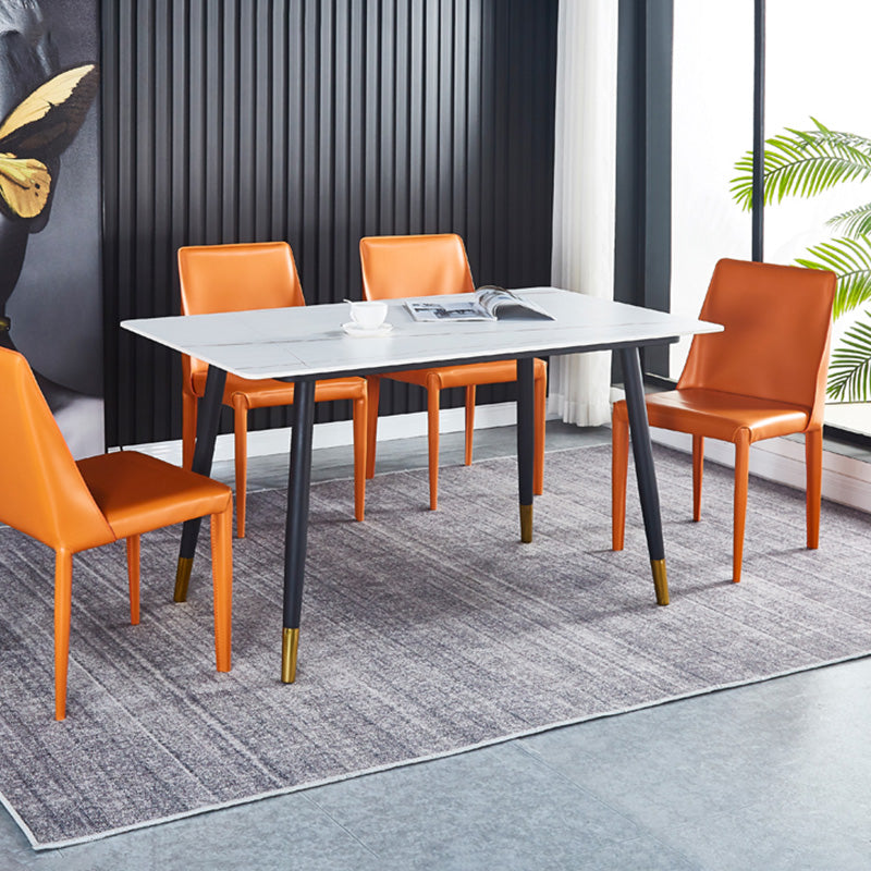 Contemporary Metal Dining Chair Faux Leather Armless Dining Room Chair for Home Use