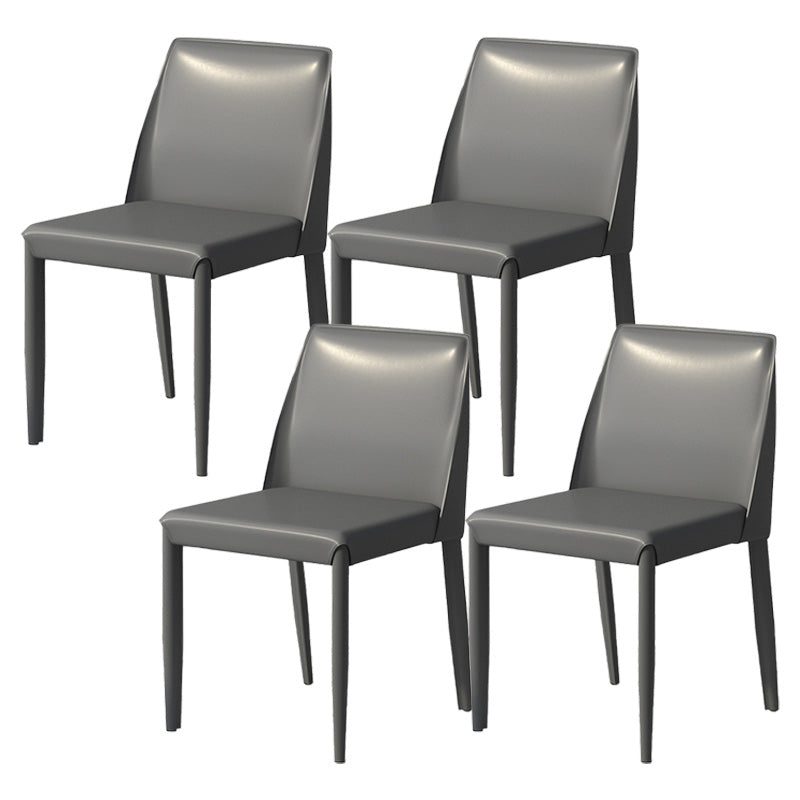 Contemporary Metal Dining Chair Faux Leather Armless Dining Room Chair for Home Use