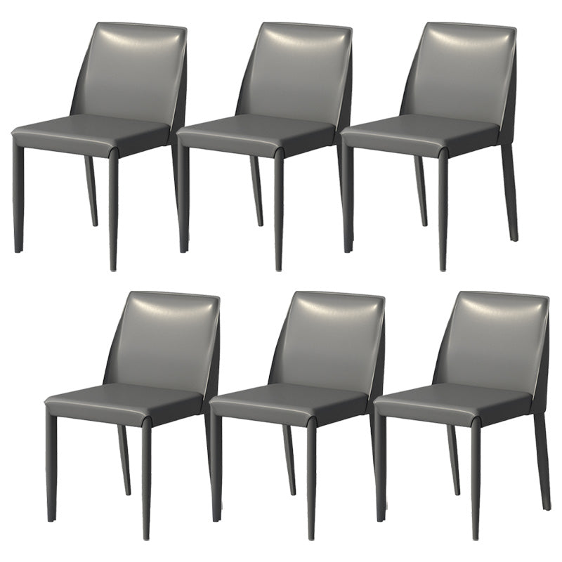 Contemporary Metal Dining Chair Faux Leather Armless Dining Room Chair for Home Use