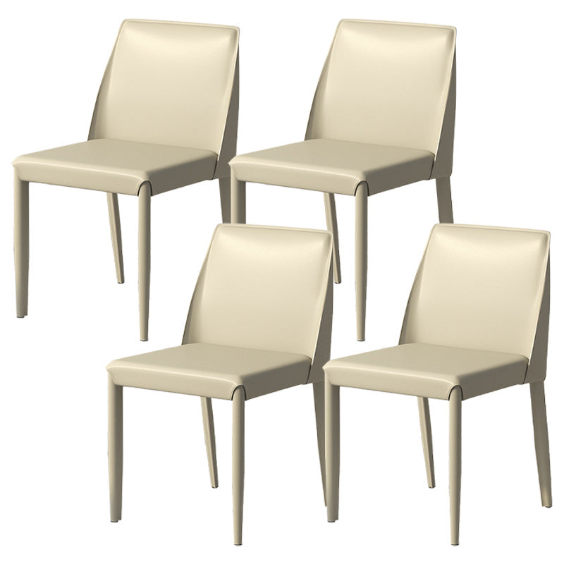Contemporary Metal Dining Chair Faux Leather Armless Dining Room Chair for Home Use