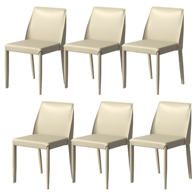 Contemporary Metal Dining Chair Faux Leather Armless Dining Room Chair for Home Use