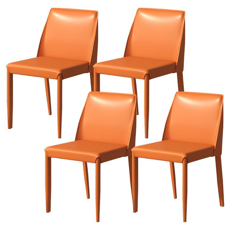 Contemporary Metal Dining Chair Faux Leather Armless Dining Room Chair for Home Use