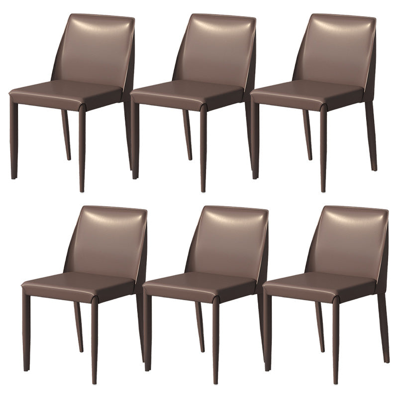 Contemporary Metal Dining Chair Faux Leather Armless Dining Room Chair for Home Use