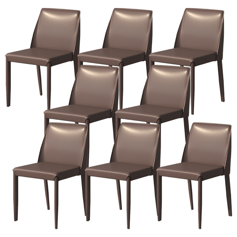 Contemporary Metal Dining Chair Faux Leather Armless Dining Room Chair for Home Use