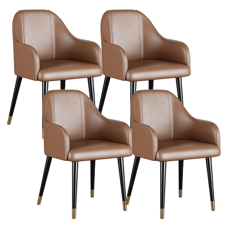 Glam Faux Leather Dining Chairs Metal Arm Dining Room Chairs