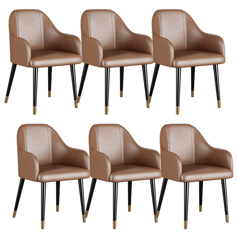 Glam Faux Leather Dining Chairs Metal Arm Dining Room Chairs