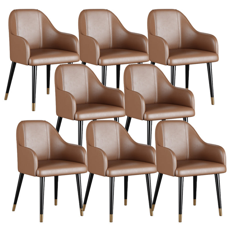 Glam Faux Leather Dining Chairs Metal Arm Dining Room Chairs