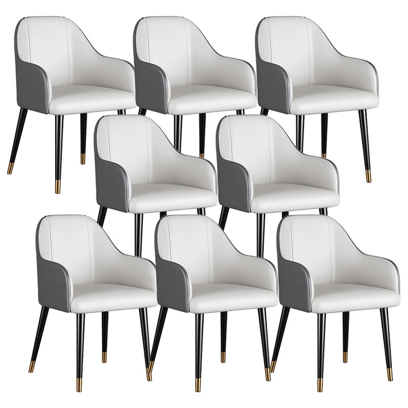 Glam Faux Leather Dining Chairs Metal Arm Dining Room Chairs