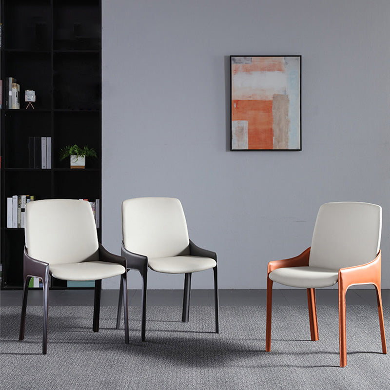 Contemporary Metal Dining Room Chair Arm Faux Leather Side Chair for Dining Room