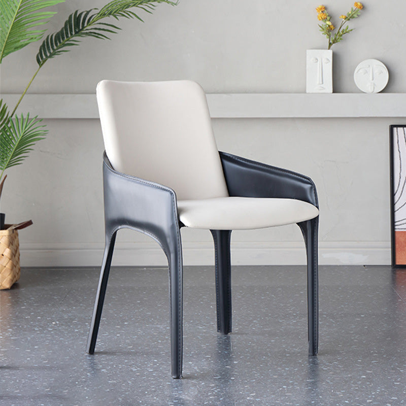Contemporary Metal Dining Room Chair Arm Faux Leather Side Chair for Dining Room