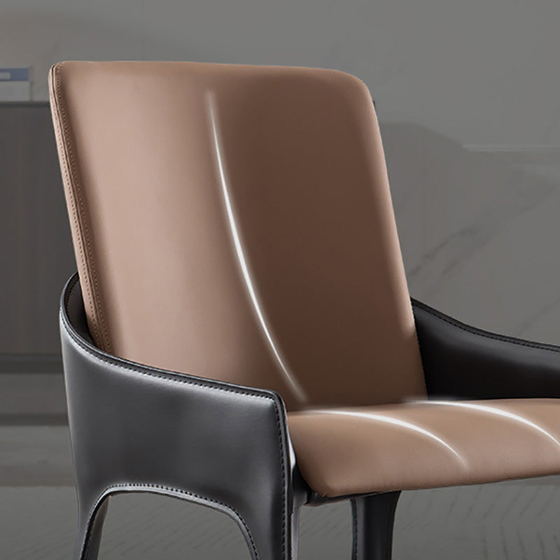 Contemporary Metal Dining Room Chair Arm Faux Leather Side Chair for Dining Room