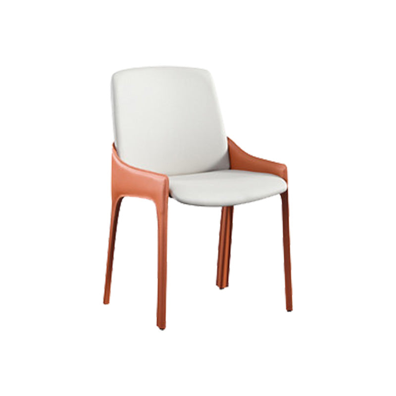 Contemporary Metal Dining Room Chair Arm Faux Leather Side Chair for Dining Room