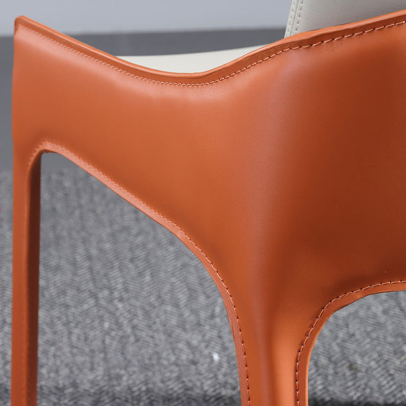 Contemporary Metal Dining Room Chair Arm Faux Leather Side Chair for Dining Room