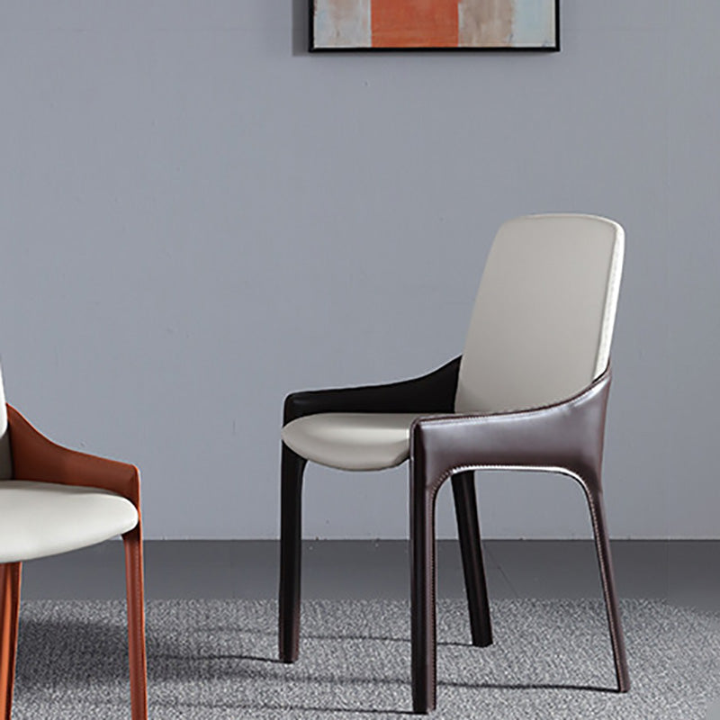 Contemporary Metal Dining Room Chair Arm Faux Leather Side Chair for Dining Room