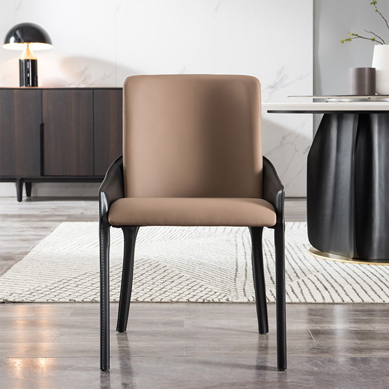 Contemporary Metal Dining Room Chair Arm Faux Leather Side Chair for Dining Room