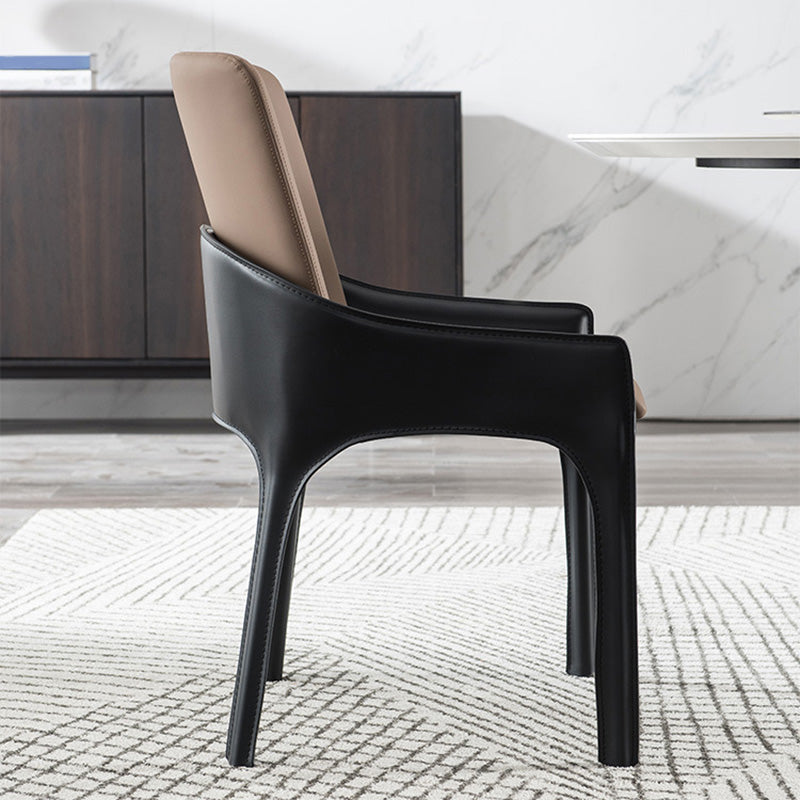 Contemporary Metal Dining Room Chair Arm Faux Leather Side Chair for Dining Room
