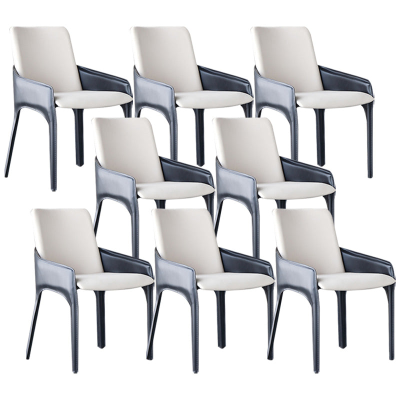 Contemporary Metal Dining Room Chair Arm Faux Leather Side Chair for Dining Room