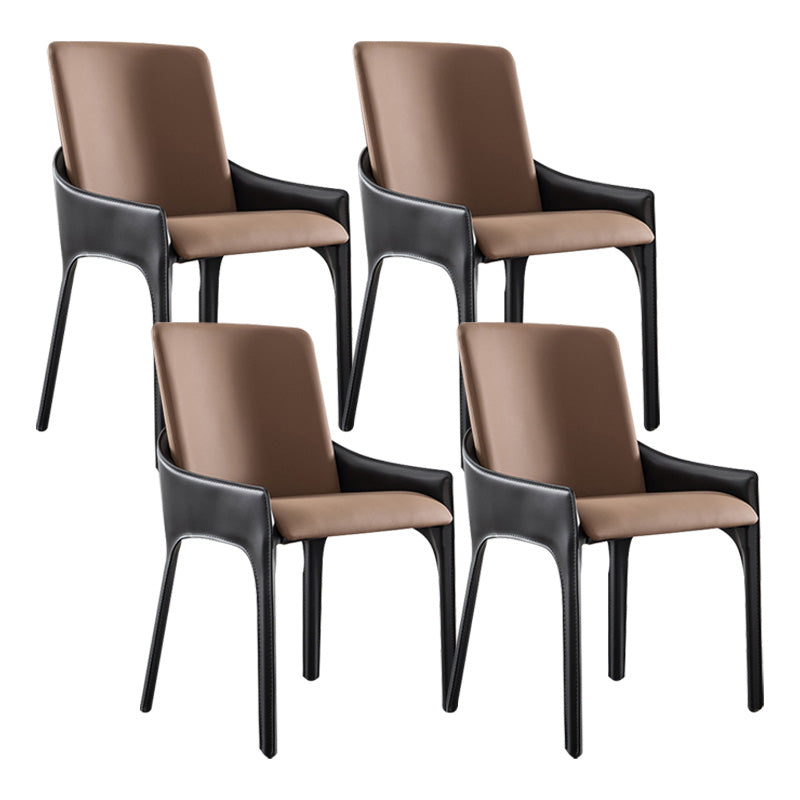 Contemporary Metal Dining Room Chair Arm Faux Leather Side Chair for Dining Room