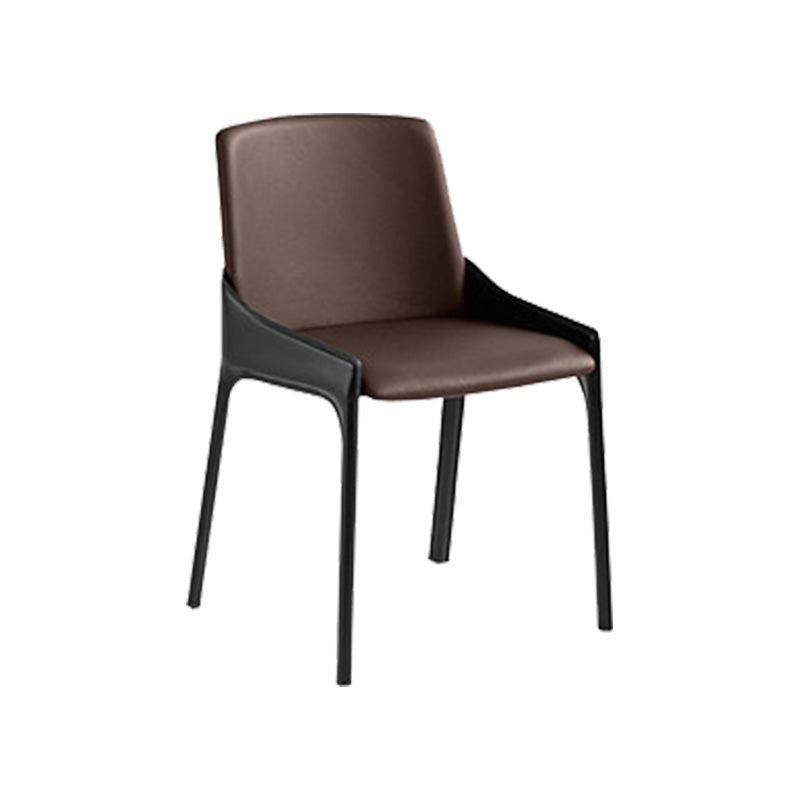 Contemporary Metal Dining Room Chair Arm Faux Leather Side Chair for Dining Room