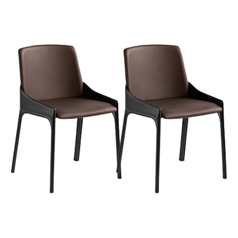 Contemporary Metal Dining Room Chair Arm Faux Leather Side Chair for Dining Room